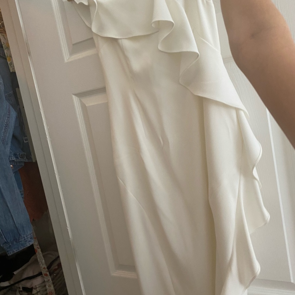 White ruffle one shoulder dress